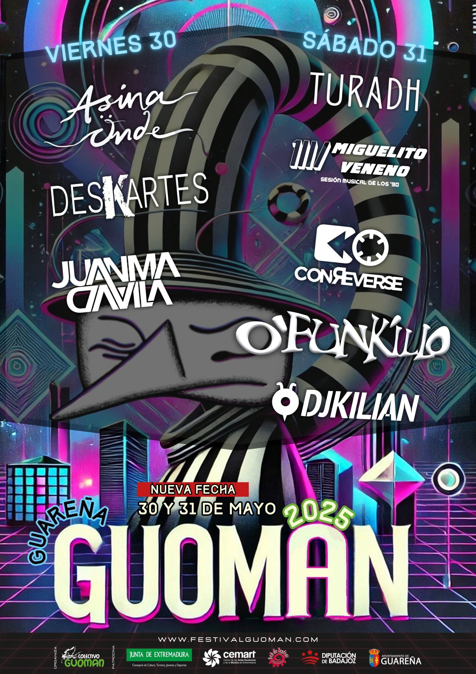 Asina Önde, Deskartes, Juanma Dávila, TuraDH, Miguelito Veneno, Conreverse, O’Funkillo y DJ Kilian conforman el cartel de conciertos del Guoman 2025